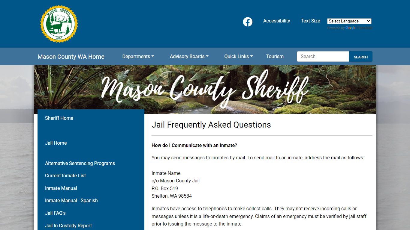 Mason County Jail Frequently Asked Questions